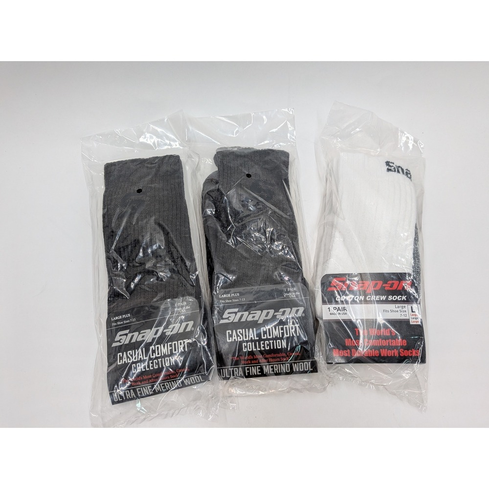 Snap-on Men 3 Pair Sock Bundle Merino Wool & Cotton Crew Work Socks Size L 7-12